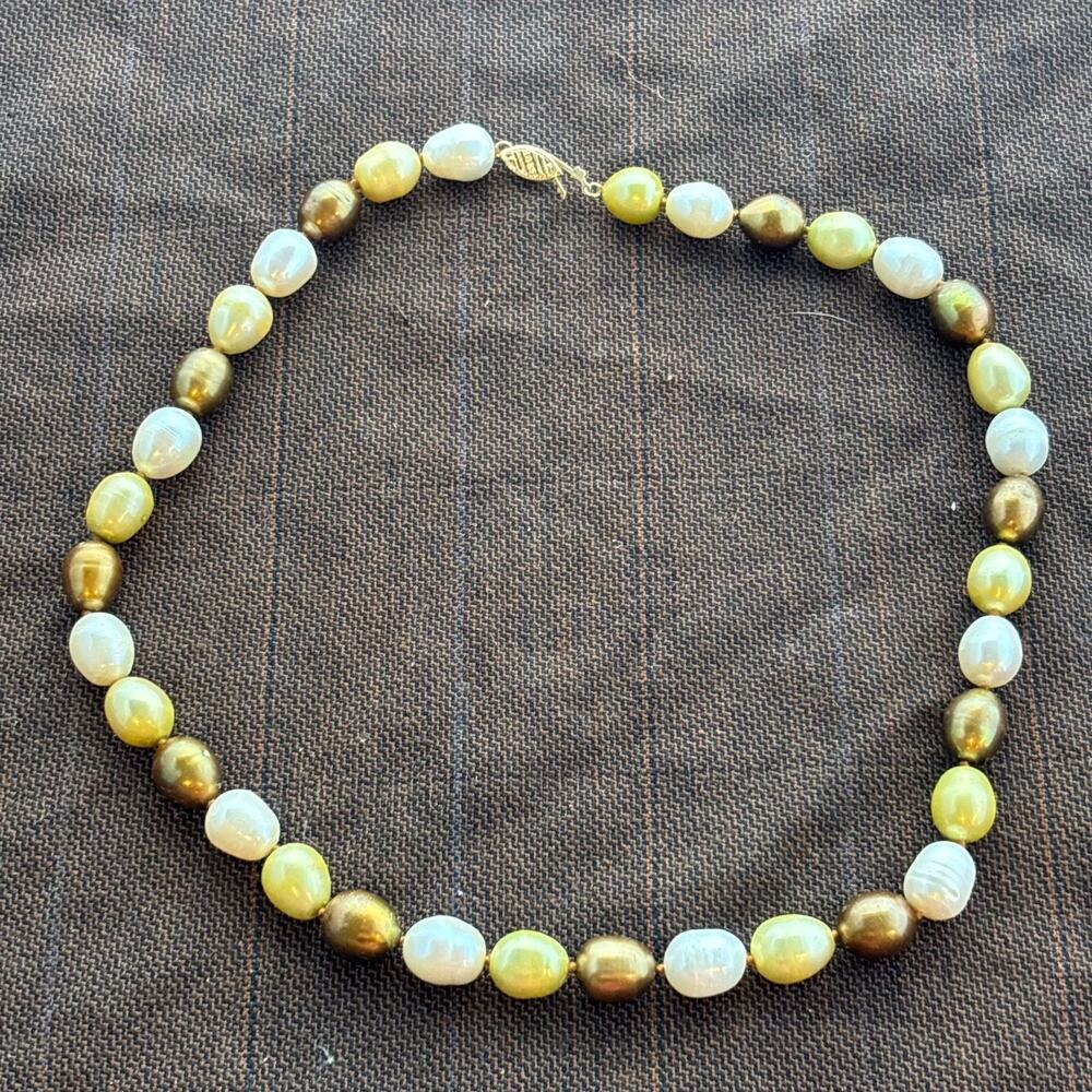Vintage JTV Multicolor Cultured Freshwater Pearl Necklace 18" 14K Gold Clasp NIB